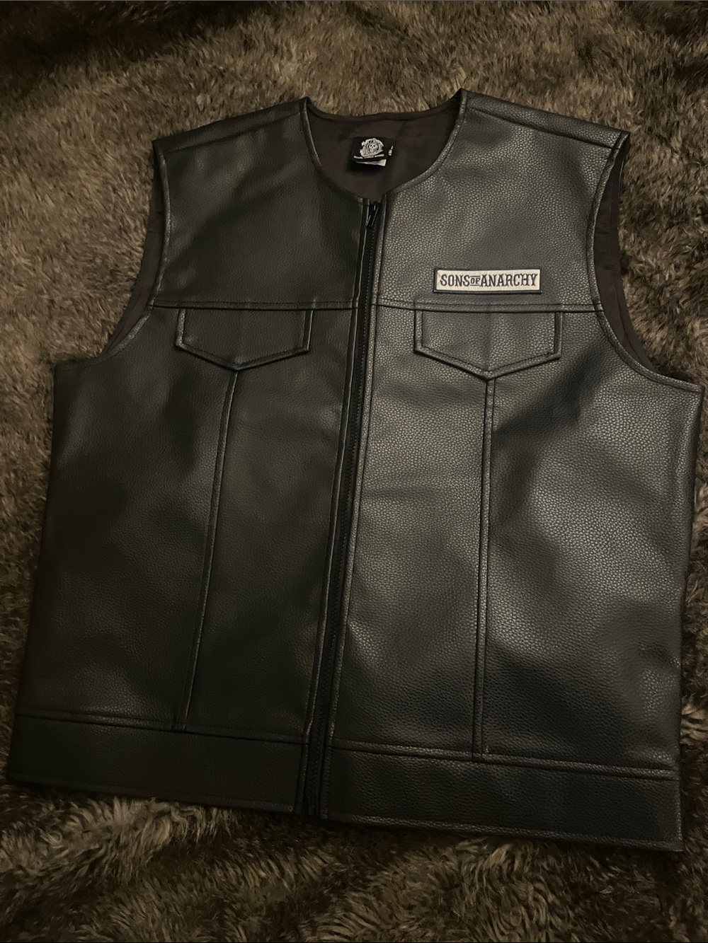 Black Faux Leather Biker Vest